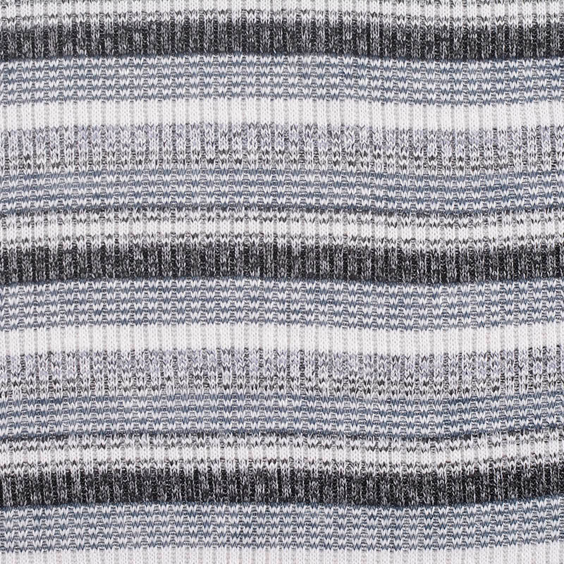 White Horizontal-Stripe Rib Knit, Poly-Viscose, 243 gsm