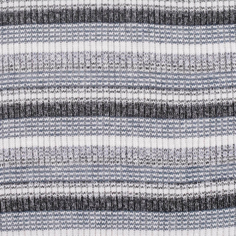 White Horizontal-Stripe Rib Knit, Poly-Viscose, 243 gsm