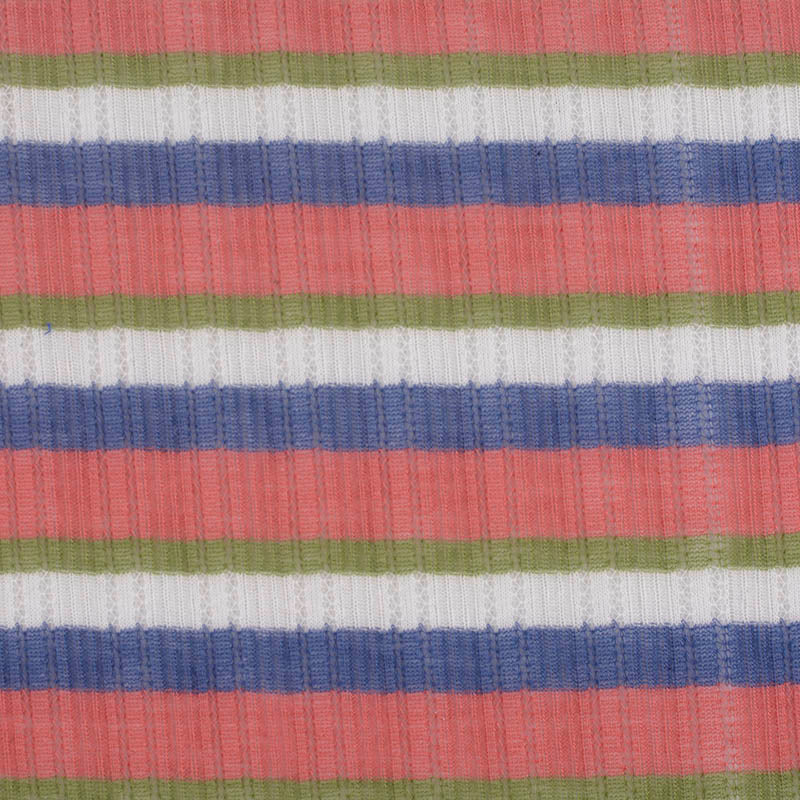Red Horizontal-Stripe Rib Knit, Polyester, 106 gsm
