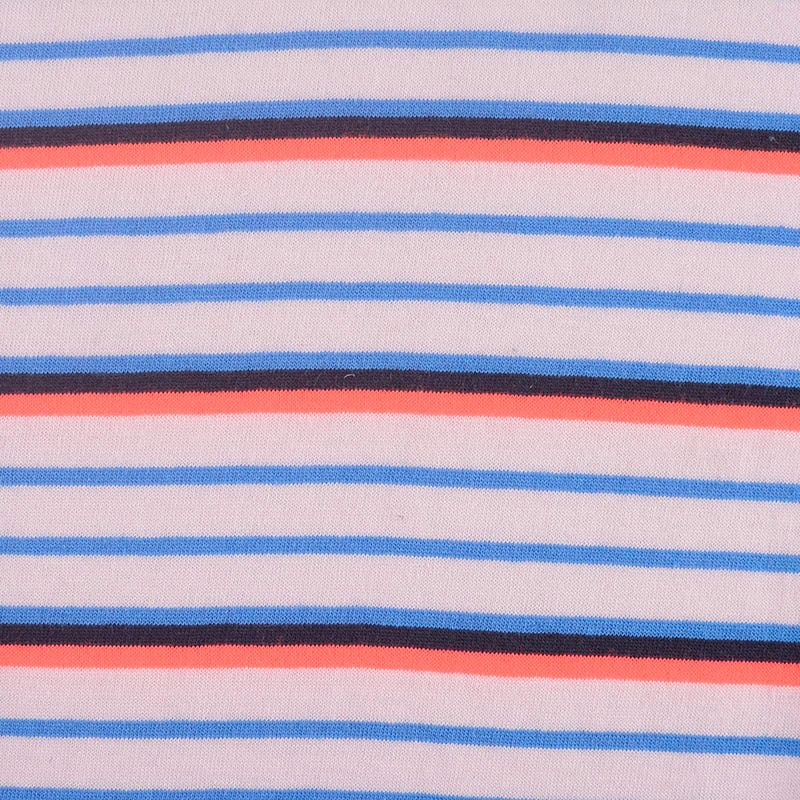 Blue Horizontal-Stripe Jersey Knit, Cotton-Poly, 153 gsm