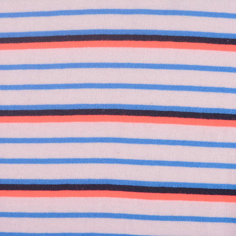 Blue Horizontal-Stripe Jersey Knit, Cotton-Poly, 153 gsm
