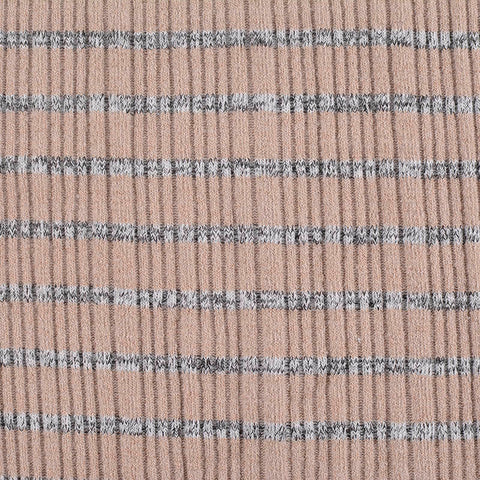 White Horizontal-Stripe Rib Knit, Poly-Viscose, 420 gsm