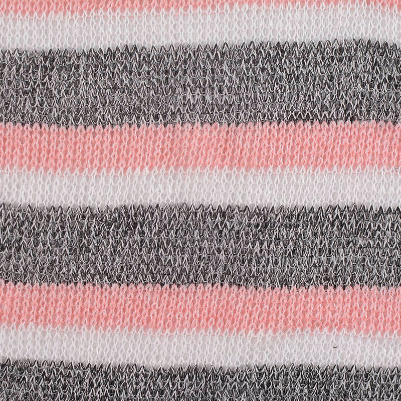 Pink Horizontal-Stripe Chunky Knit, Viscose-Poly, 147 gsm