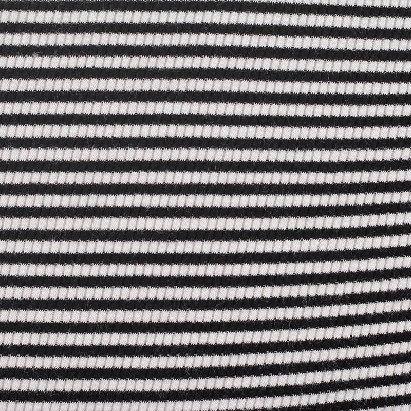 Black Horizontal-Stripe Rib Knit, Viscose, 190 gsm, 131 cm
