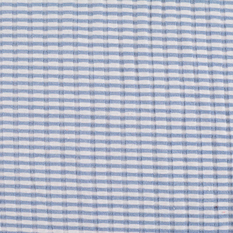 Blue Check Rib Knit, Viscose-Poly