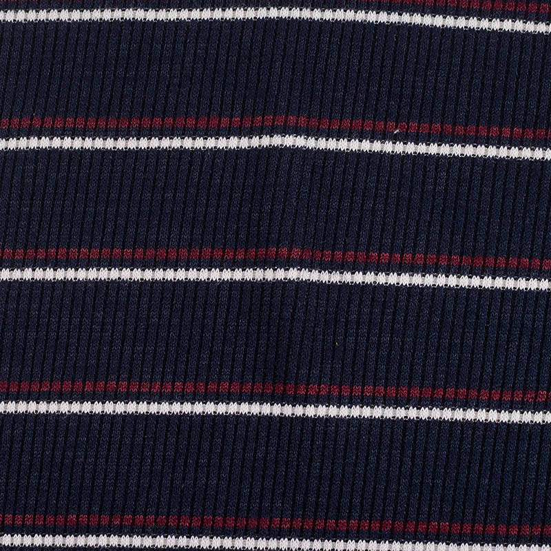 Navy Horizontal-Stripe Rib Knit, Viscose-Poly