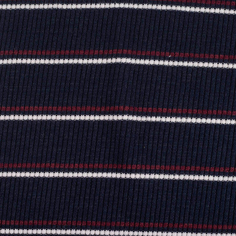 Navy Horizontal-Stripe Rib Knit, Viscose-Poly