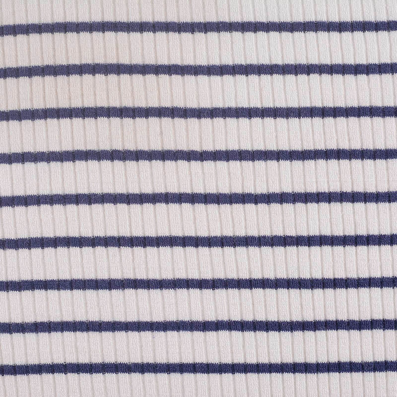 Navy Horizontal-Stripe Rib Knit, Polyester, 255 gsm
