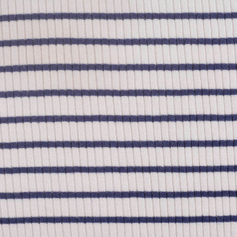 Navy Horizontal-Stripe Rib Knit, Polyester, 255 gsm