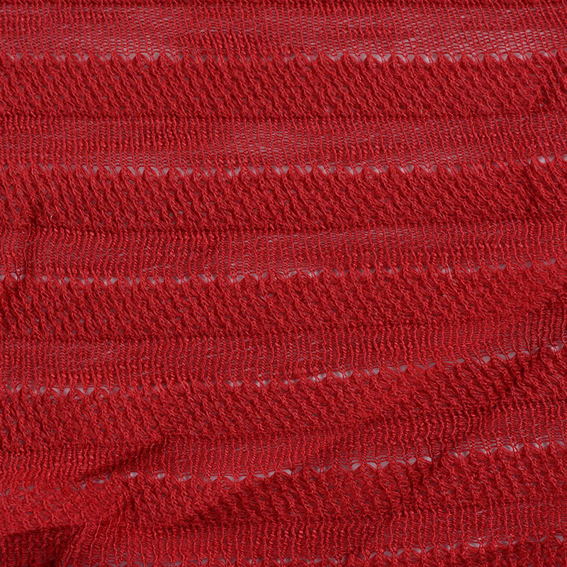 Red Horizontal-Stripe Chunky Knit, Polyester, 150 gsm