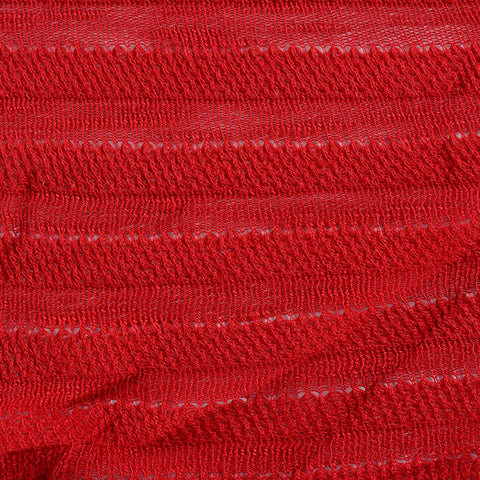 Red Horizontal-Stripe Chunky Knit, Polyester, 150 gsm