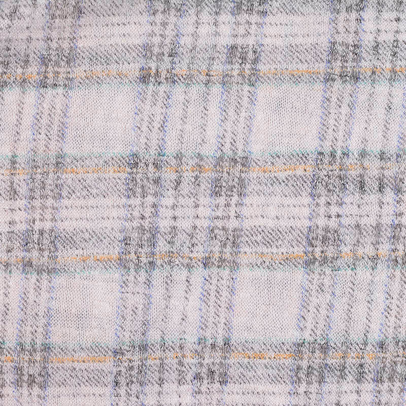 Grey Plaid Jersey Knit, Viscose-Poly