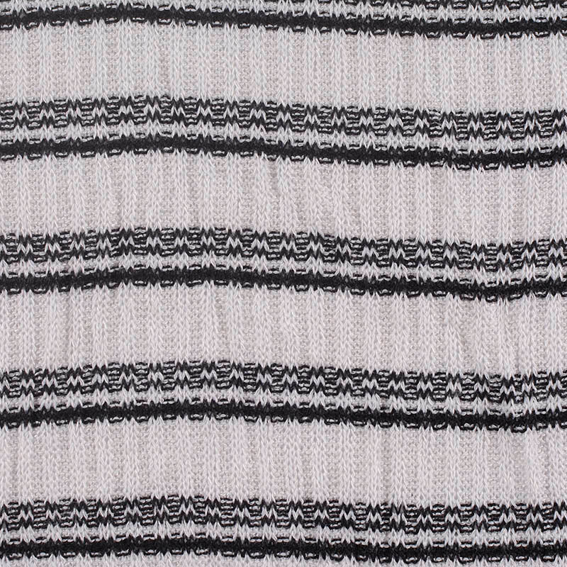 Light Grey Horizontal-Stripe Rib Knit, Poly-Viscose, 190 gsm