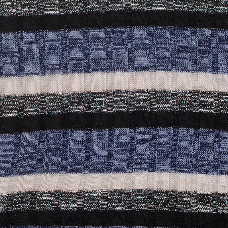 Black Horizontal-Stripe Rib Knit, Polyester, 221 gsm
