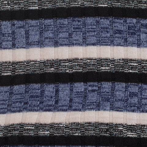 Black Horizontal-Stripe Rib Knit, Polyester, 221 gsm