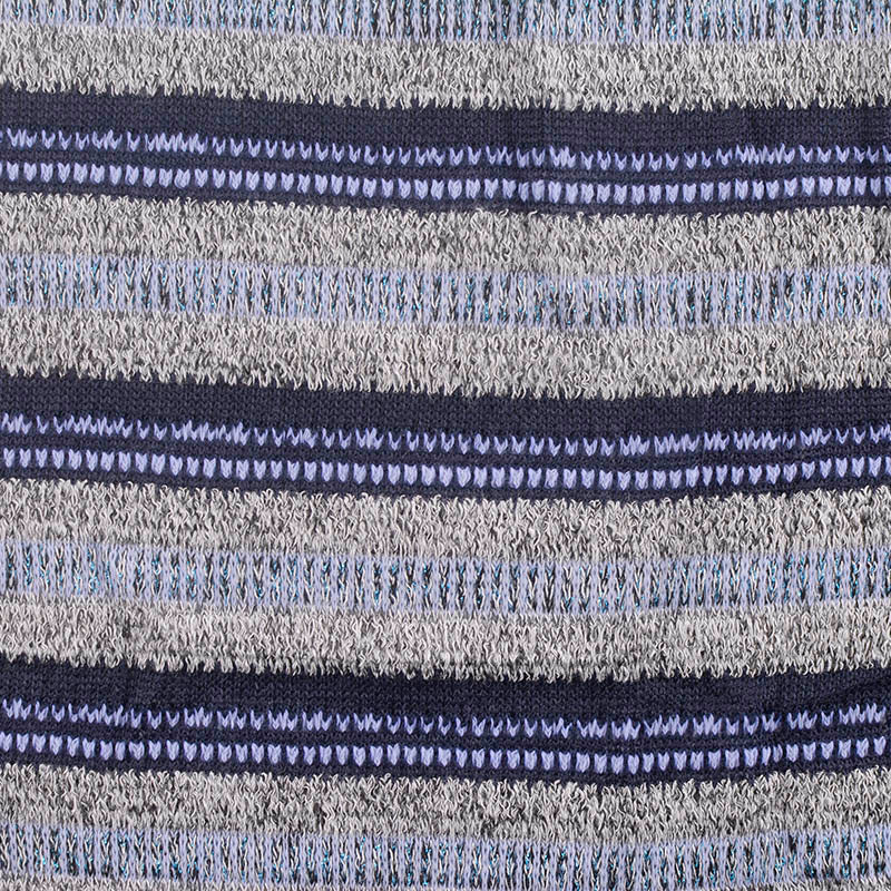 Dark Blue Horizontal-Stripe Chunky Knit, Poly-Viscose, 199 gsm