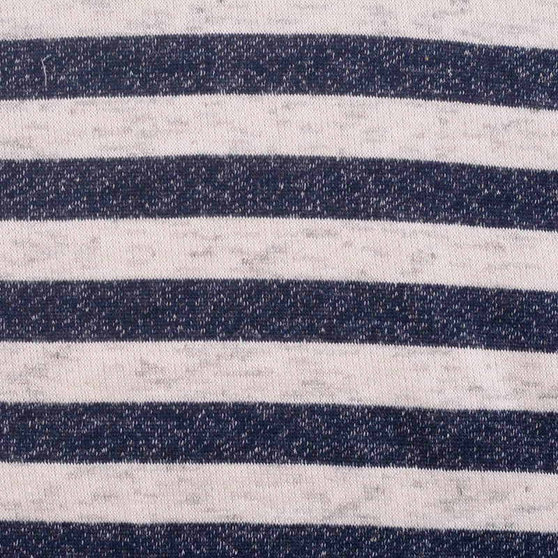 Navy Horizontal-Stripe French Terry, Cotton-Poly, 289 gsm