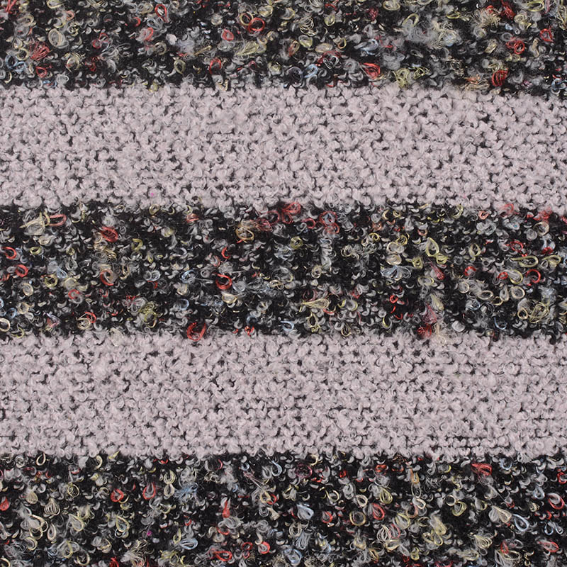 Light Grey Horizontal-Stripe Chunky Knit, Polyester, 326 gsm