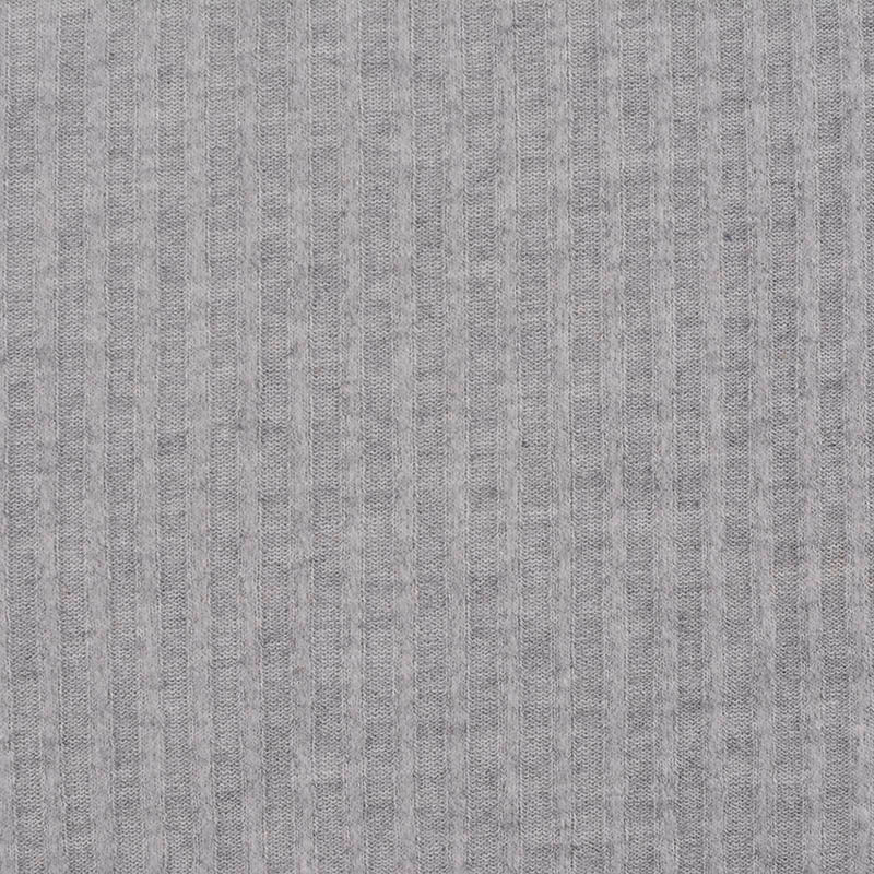 Striped Brushed Polyester Viscose Stretch Rib Knit Fabric, 166 gsm — Grey