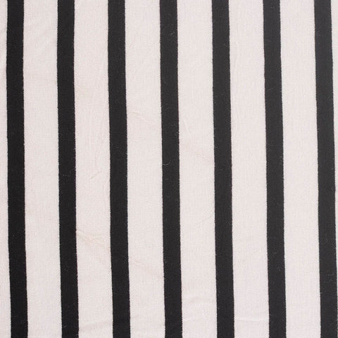Black Vertical-Stripe Jersey Knit, Viscose, 203 gsm