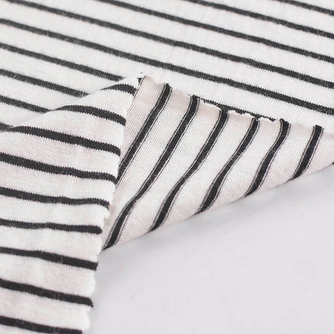 Black Horizontal-Stripe Jersey Knit, Viscose, 210 gsm