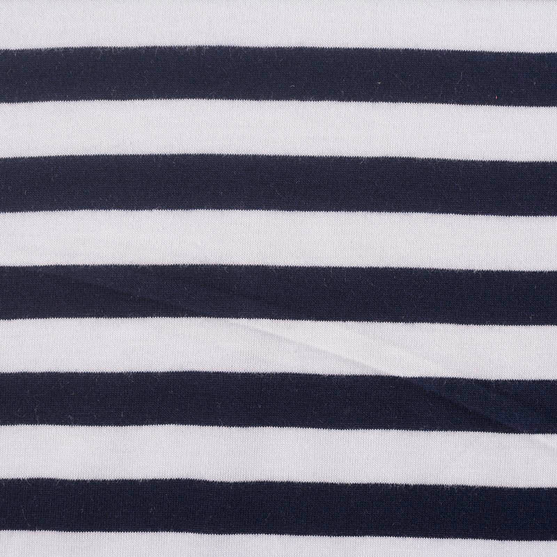 Navy Horizontal-Stripe Jersey Knit, Poly-Viscose, 140 gsm