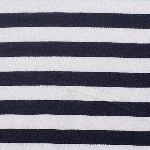 Navy Horizontal-Stripe Jersey Knit, Poly-Viscose, 140 gsm