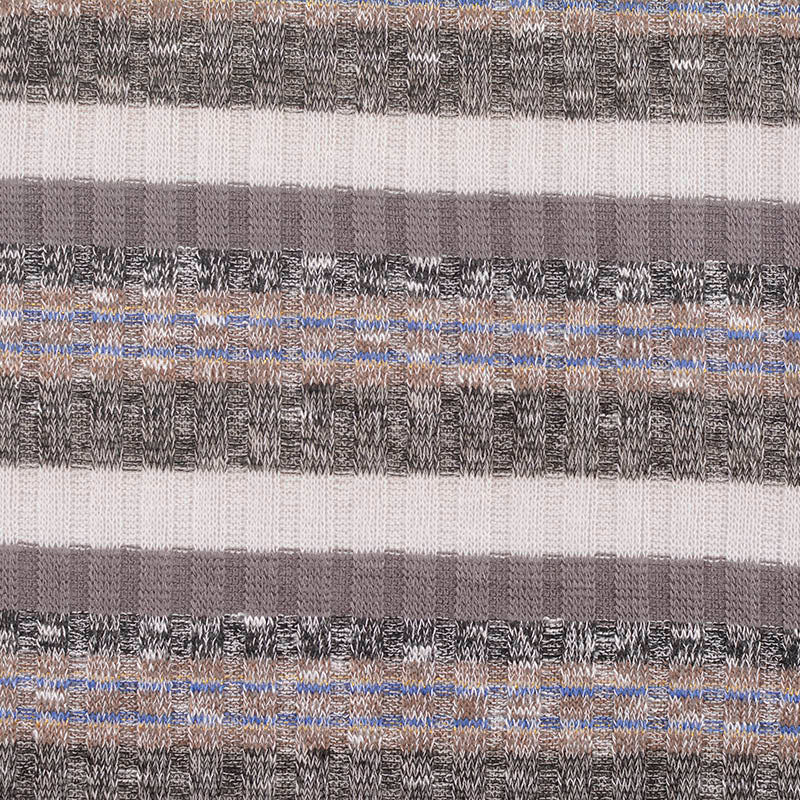 Cream Horizontal-Stripe Rib Knit, Poly-Viscose, 182 gsm