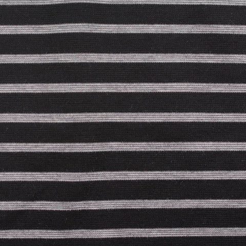 Black Horizontal-Stripe Ponte Knit, Poly-Viscose, 220 gsm