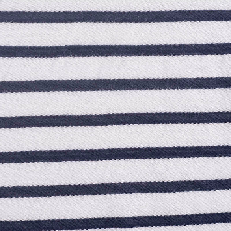 Navy Horizontal-Stripe Jersey Knit, Cotton, 121 gsm