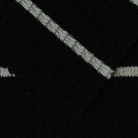 Striped Cotton Polyester Stretch Rib Knit Fabric, 230 gsm, 123 cm — Black