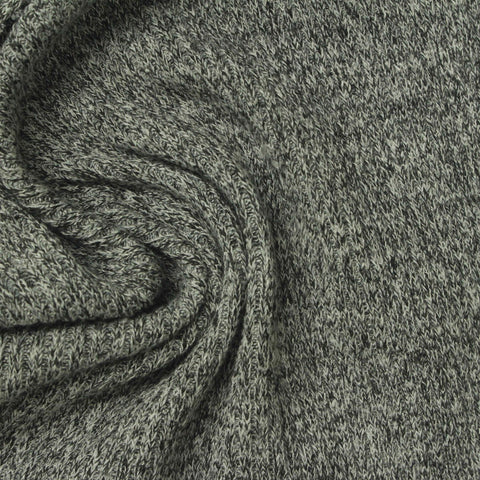 Black Marl Rib Knit, Poly-Viscose, 340 gsm