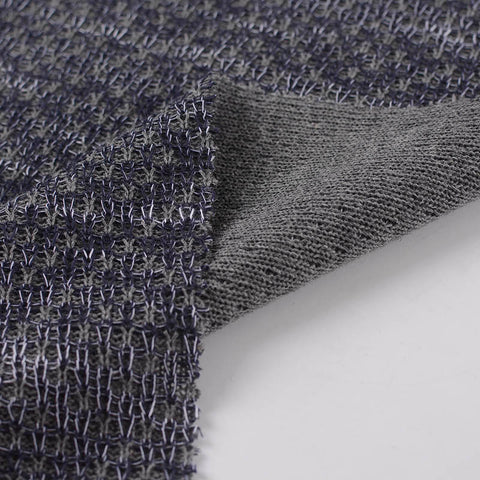 Dark Grey Textured-Grid Chunky Knit, Cotton-Poly