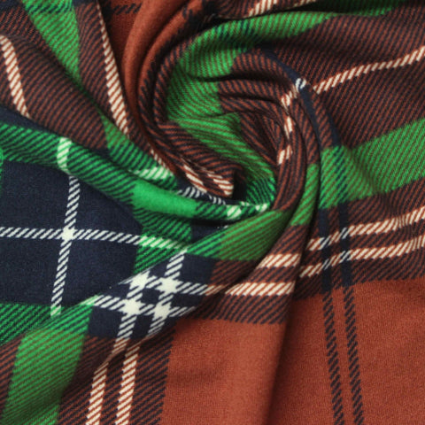 Brown Bold-Plaid Jersey Knit, Polyester