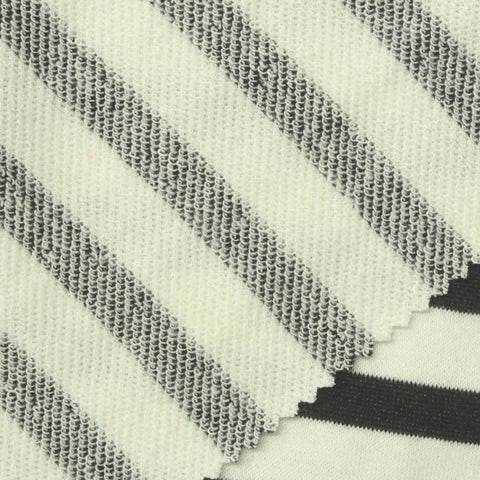 Black Horizontal-Stripe French Terry, Poly-Cotton, 280 gsm