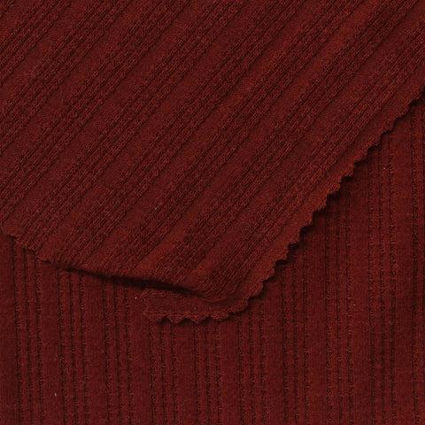 Polyester Viscose Stretch Rib Knit Fabric, 250 gsm, 152 cm — Red