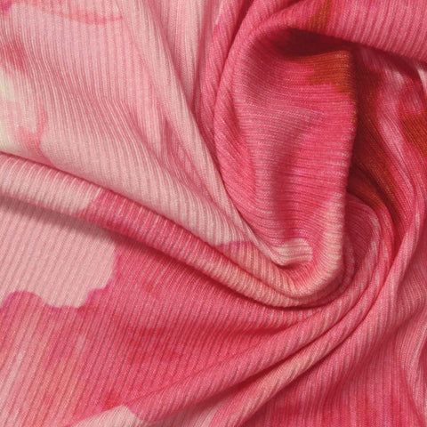 Pink Floral Rib Knit, Viscose