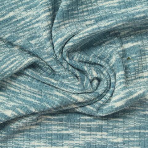 Blue Marl Rib Knit, Polyester, 230 gsm, 130 cm
