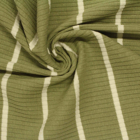Green Vertical-Stripe Rib Knit, Cotton-Viscose