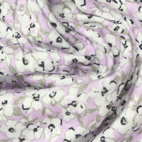 White Flowers Jersey Knit, Cotton