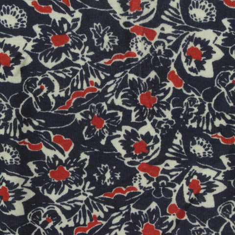 Navy Floral Jersey Knit, Polyester