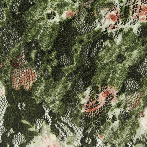 Dark Green Floral Lace, Nylon-Spandex
