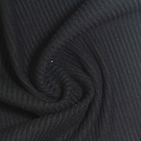 Dark Grey Pinstripe Rib Knit, Viscose, 450 gsm