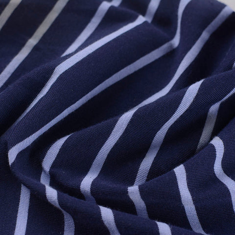 Navy Horizontal-Stripe Jersey Knit, Cotton-Modal, 170 gsm