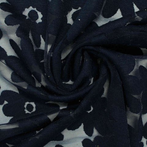 Dark Blue Floral Knit, Viscose-Poly