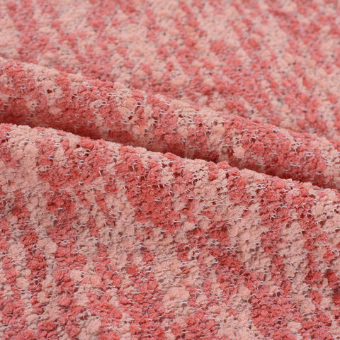 Pink Horizontal-Stripe Chunky Knit, Polyester, 270 gsm
