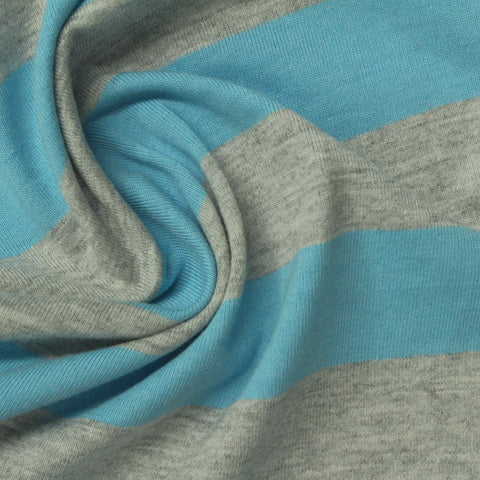 Blue Horizontal-Stripe Jersey Knit, Cotton-Poly, 160 gsm