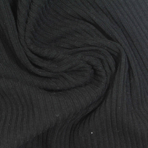 Cotton Polyester Stretch Rib Knit Fabric, 240 gsm, 145 cm — Black