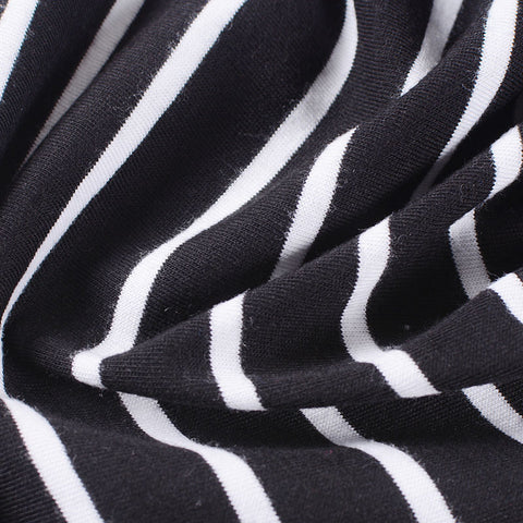 Black Horizontal-Stripe Jersey Knit, Viscose, 155 gsm, 160 cm
