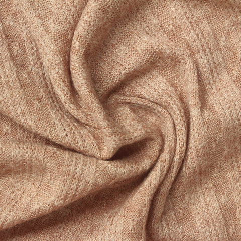 Light Brown Marl Rib Knit, Viscose-Poly, 190 gsm, 165 cm